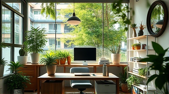 persuasive leadmarketing, playful expression, conceptualizing, photorealistic, open-air workspace with greenery and natural textures, highly detailed, birds chirping, ultra-wide shot, lively colors, dappled sunlight, shot with an 18mm lens